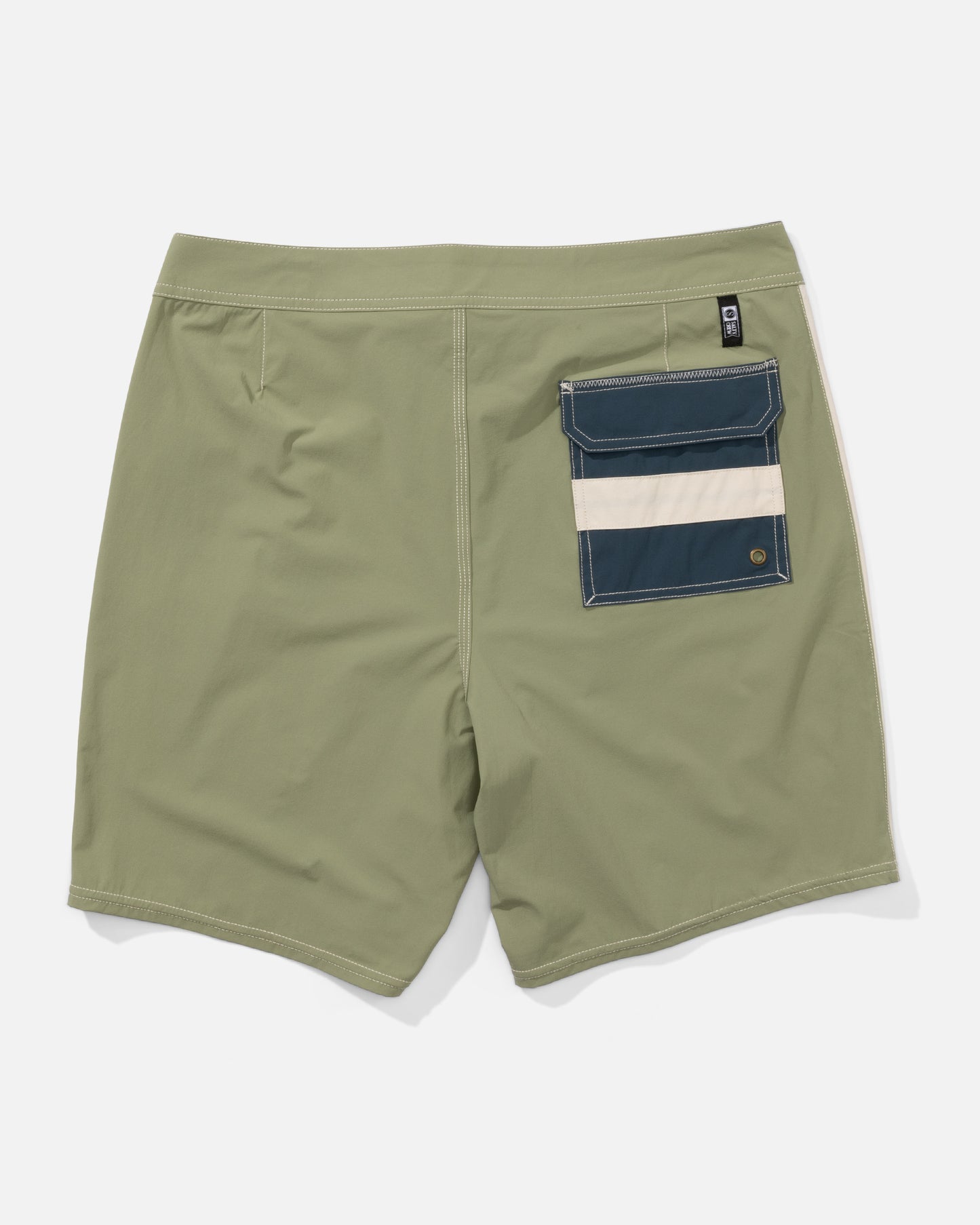 Back view of the Channel Boardshort - Oil Green. 