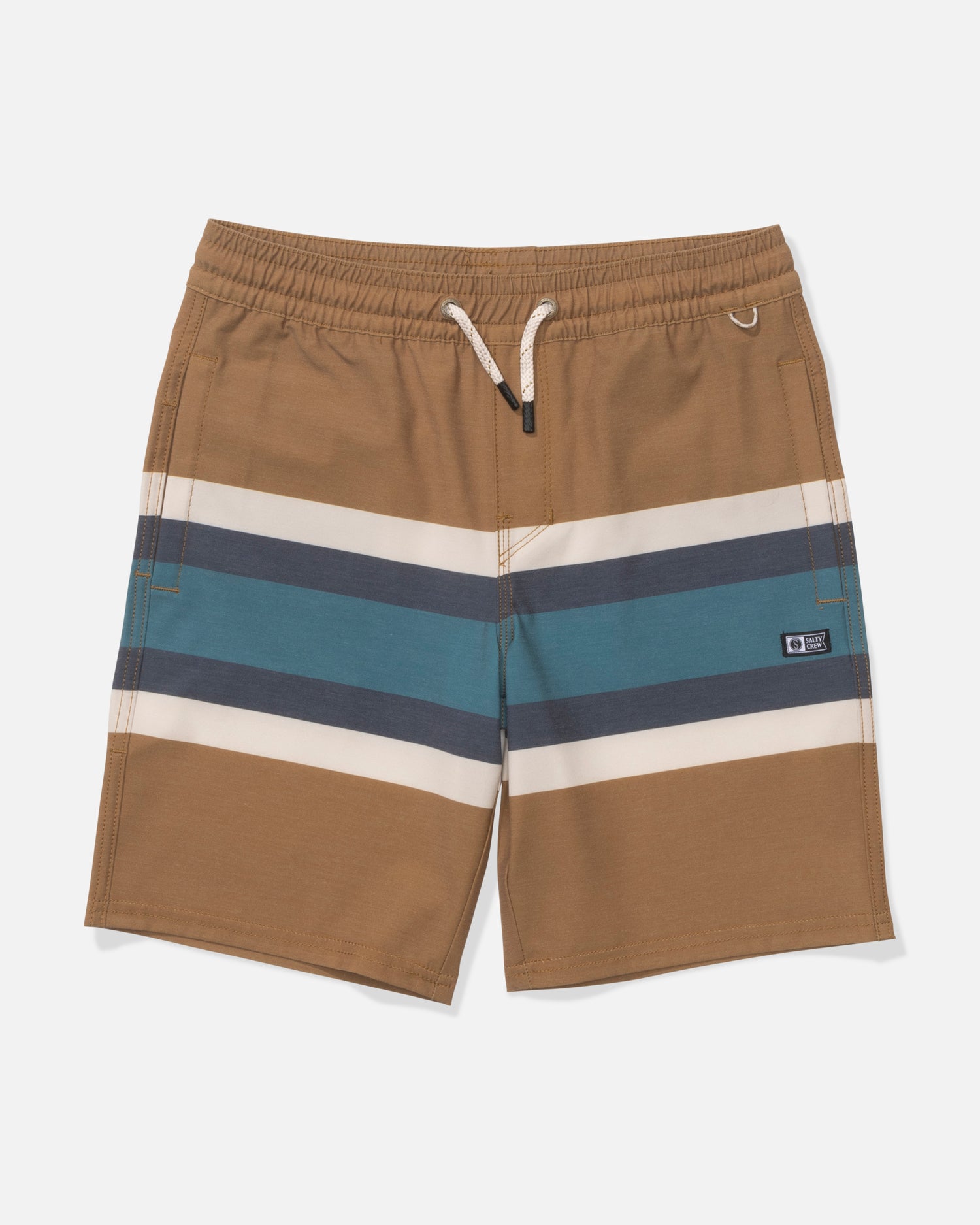Front view of the Crew Boys Stripe Volley - Bronze Brown. 