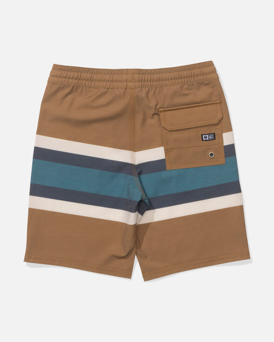 Back view of the Crew Boys Stripe Volley - Bronze Brown. 