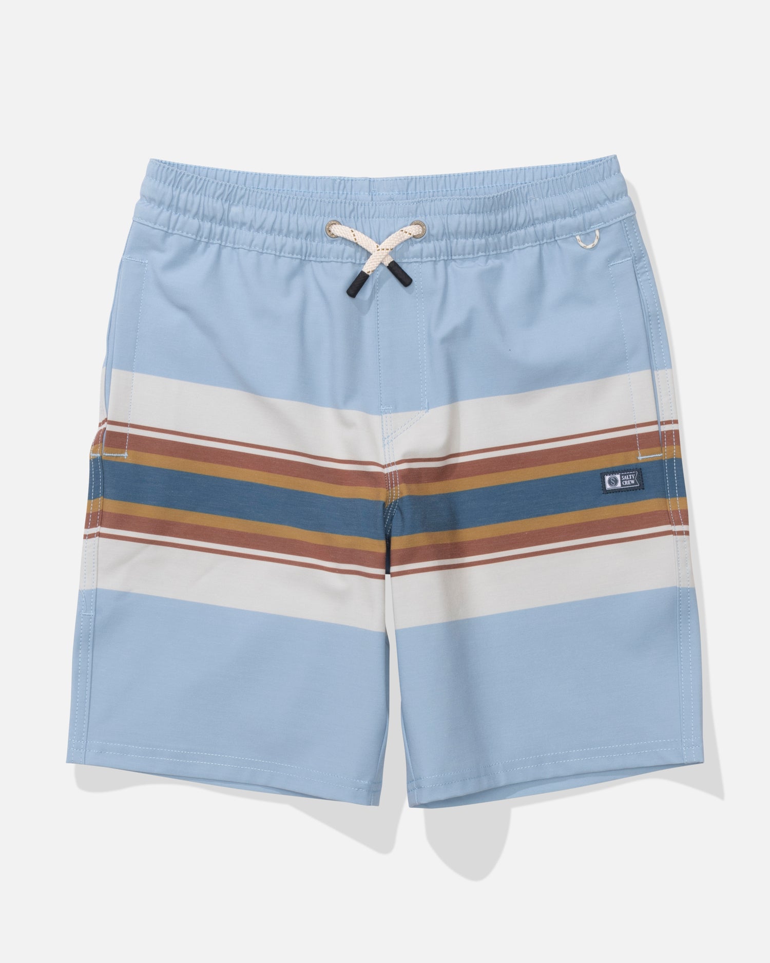 Front view of the Crew 16" Boys Stripe Volley - Coast Blue. 