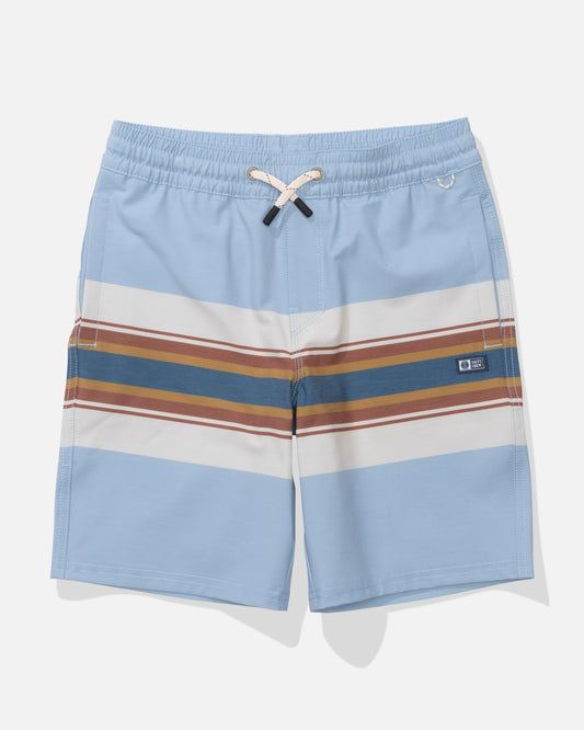 Front view of the Crew 16" Boys Stripe Volley - Coast Blue. 