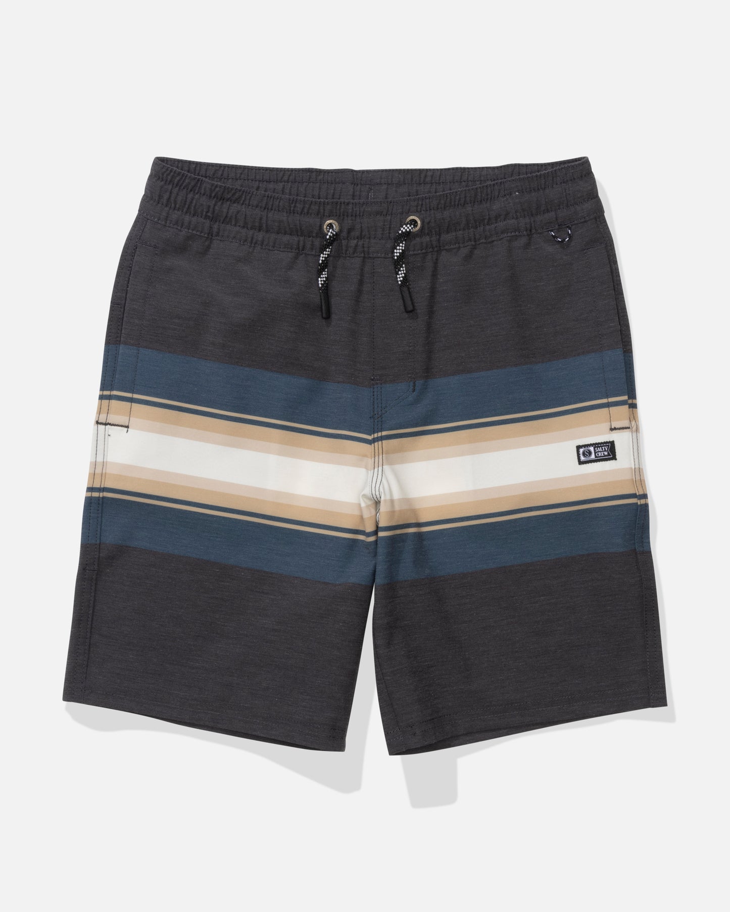 Front view of the Crew 16" Boys Stripe Volley - Pirate Black. 