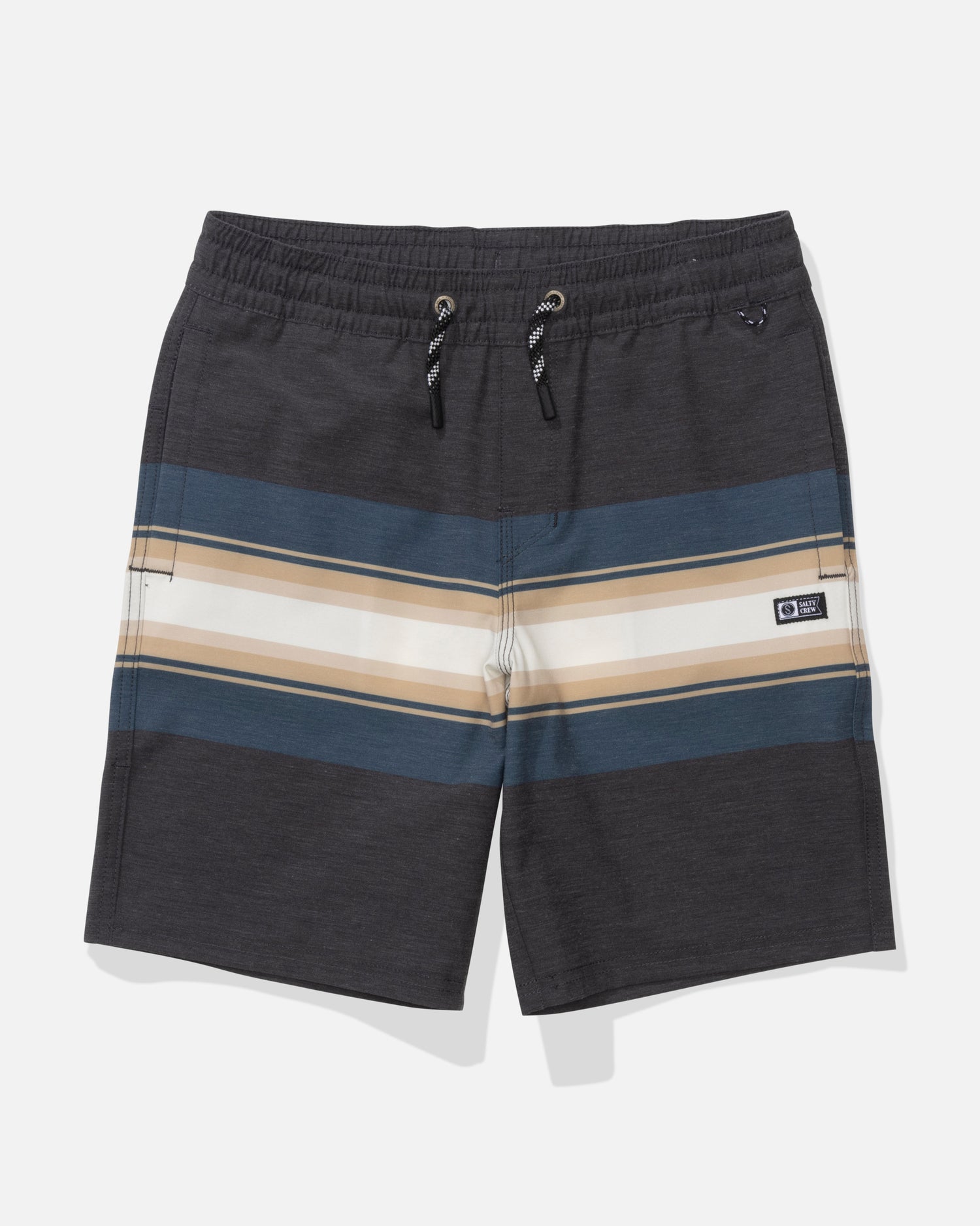 Front view of the Crew 16" Boys Stripe Volley - Pirate Black. 