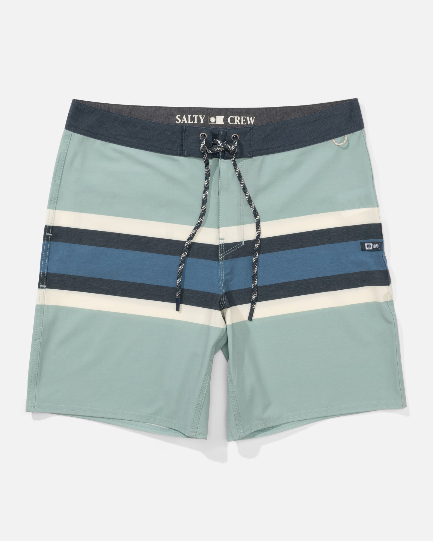 Front view of the Crew Stripe Boardshort - Marine. 