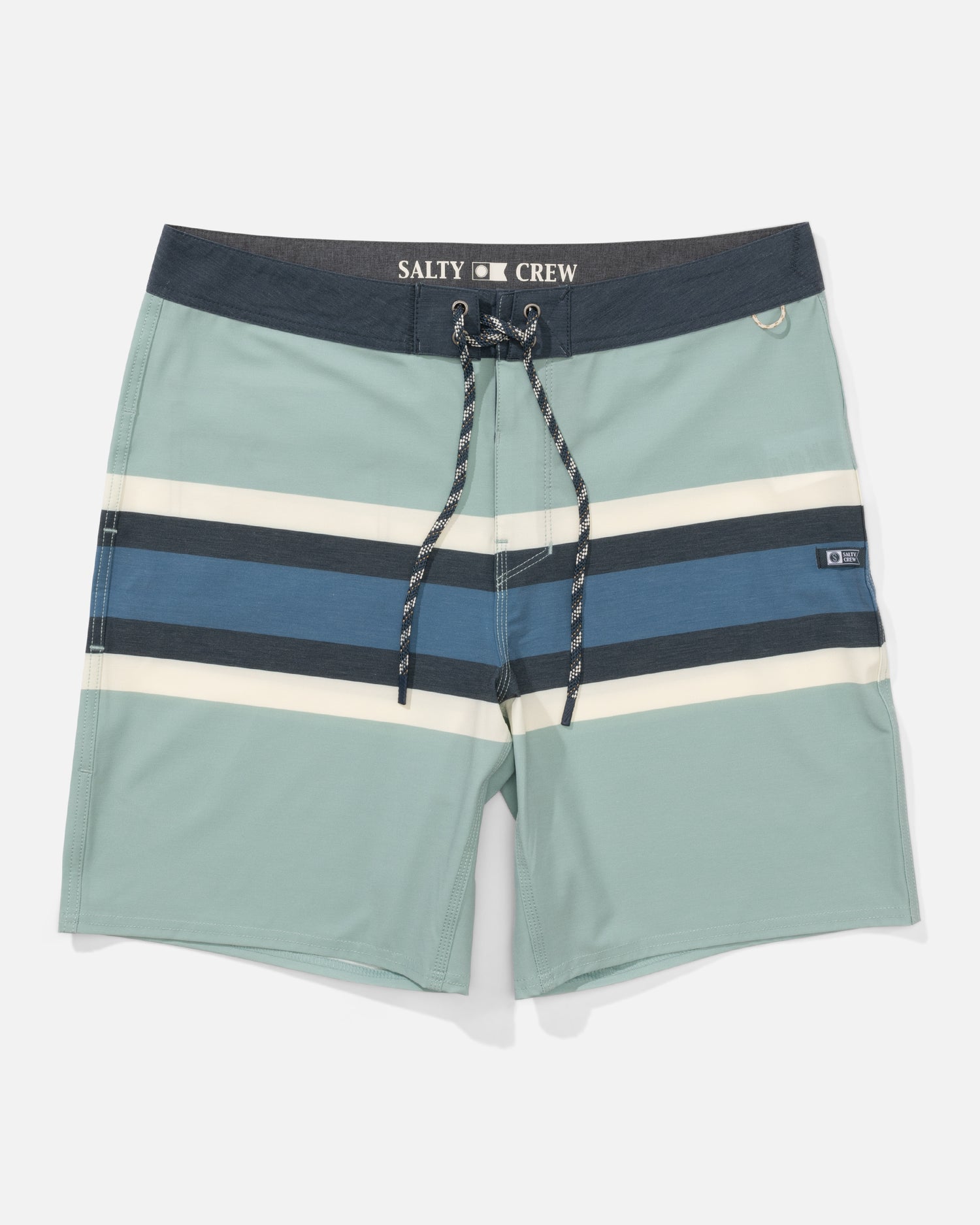 Front view of the Crew Stripe Boardshort - Marine. 