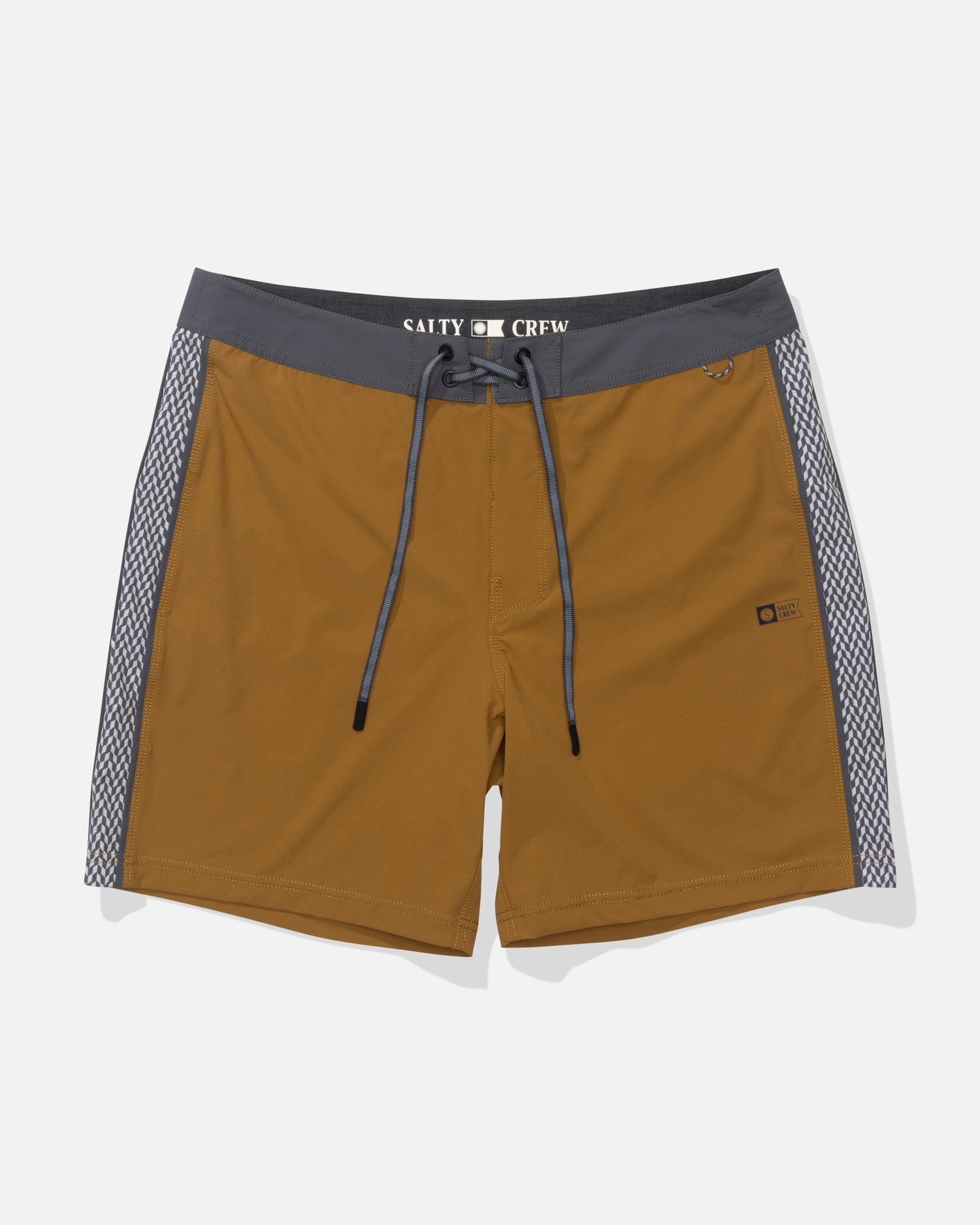 Front view of the Channel Apex Boardshort - Bronze Brown. 