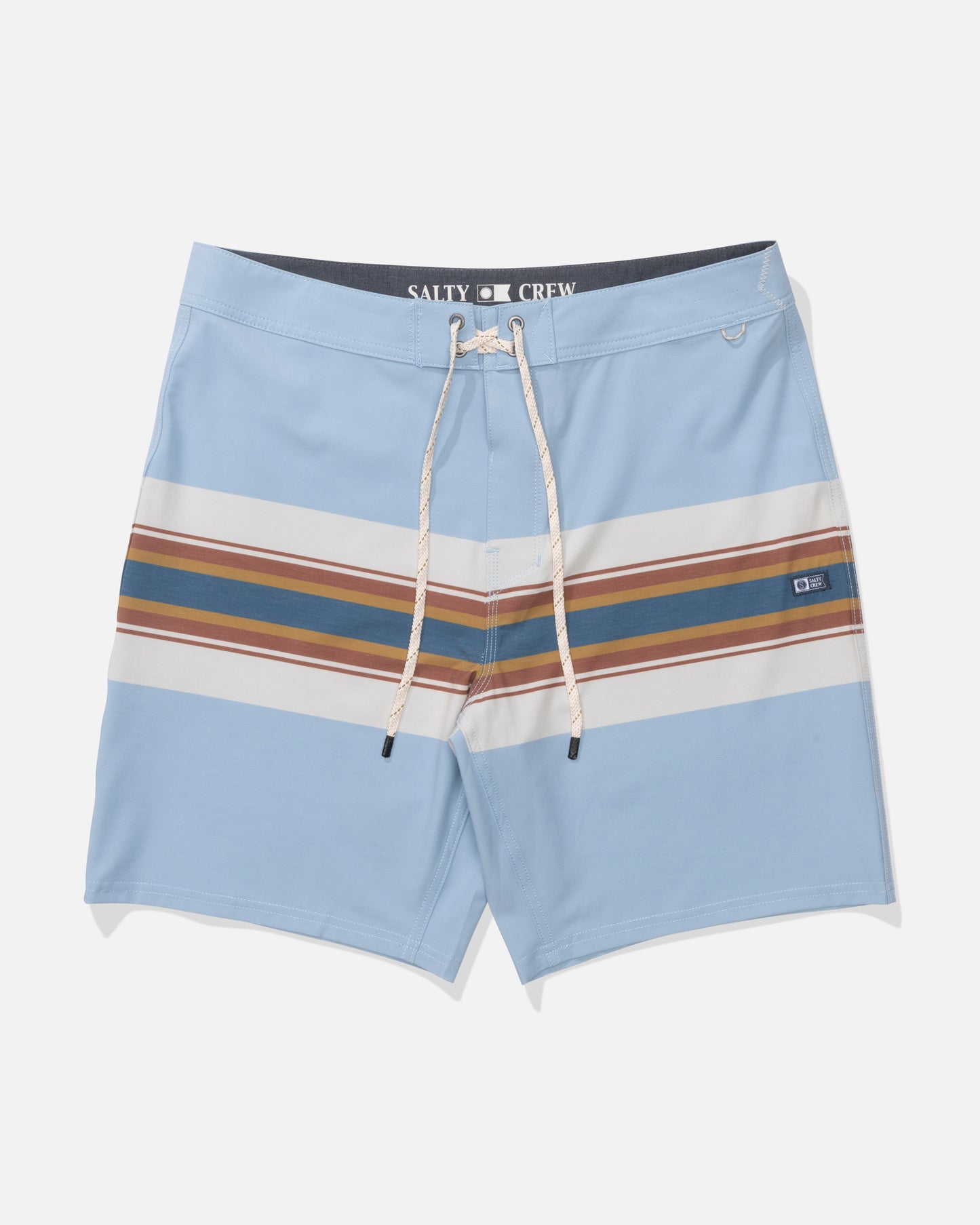 Front view of the Crew Stripe Boardshort - Coast Blue. 