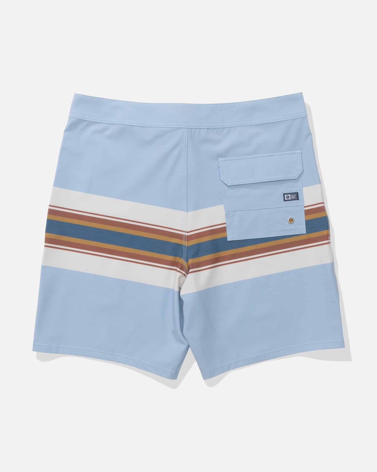 Back view of the Crew Stripe Boardshort - Coast Blue. 
