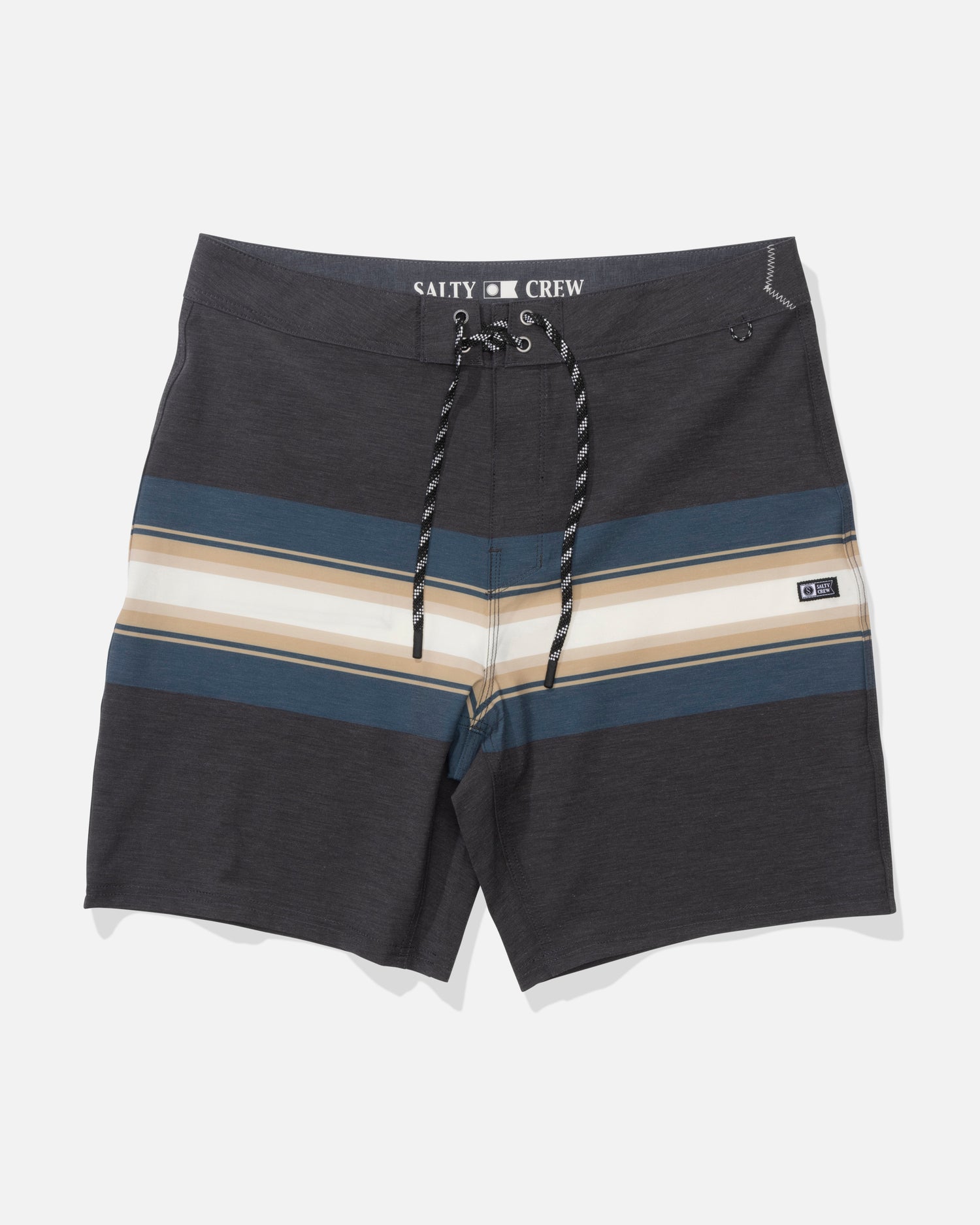 Front view of the Crew Stripe Boardshort - Pirate Black. 