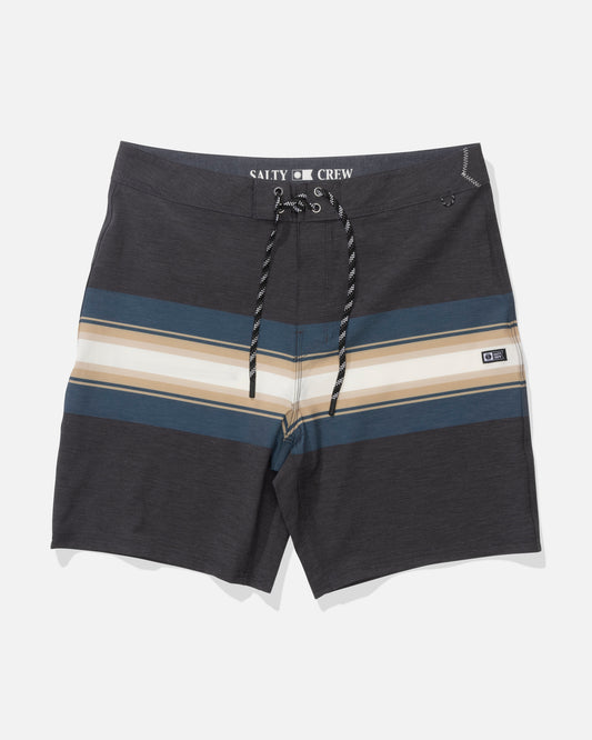 Front view of the Crew Stripe Boardshort - Pirate Black. 