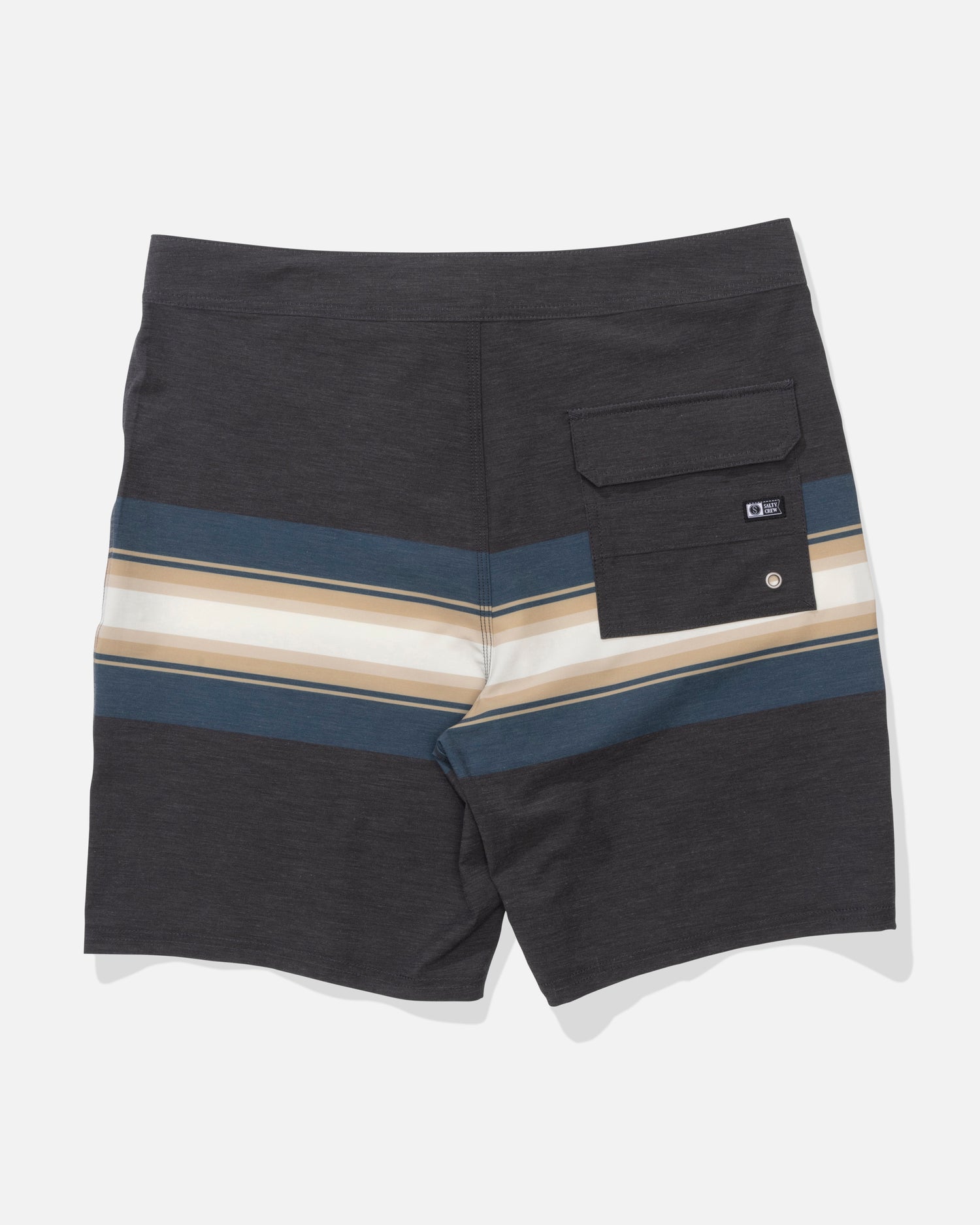 Back view of the Crew Stripe Boardshort - Pirate Black. 