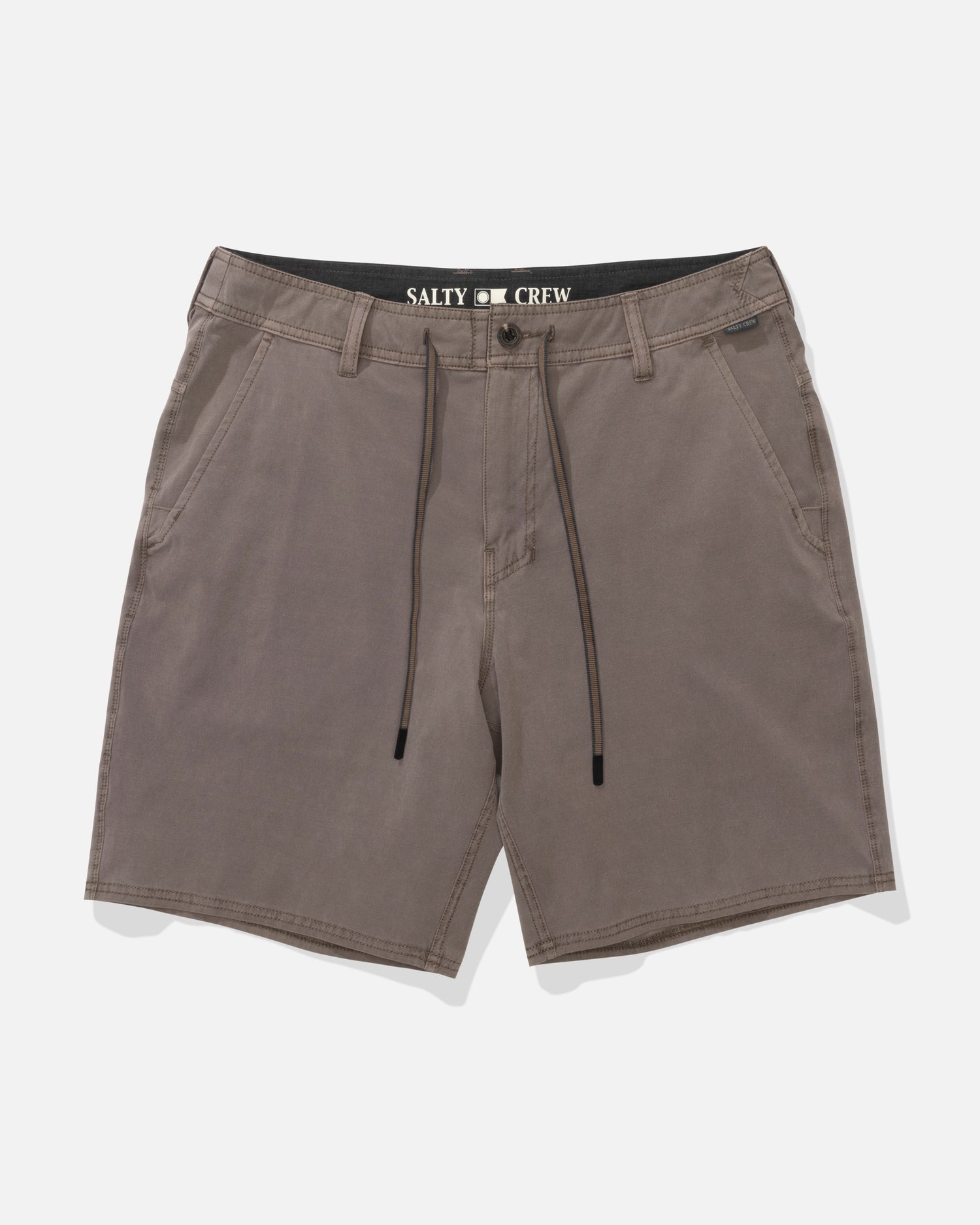 Front view of the Transom Overdye Short - Dark Brown. 