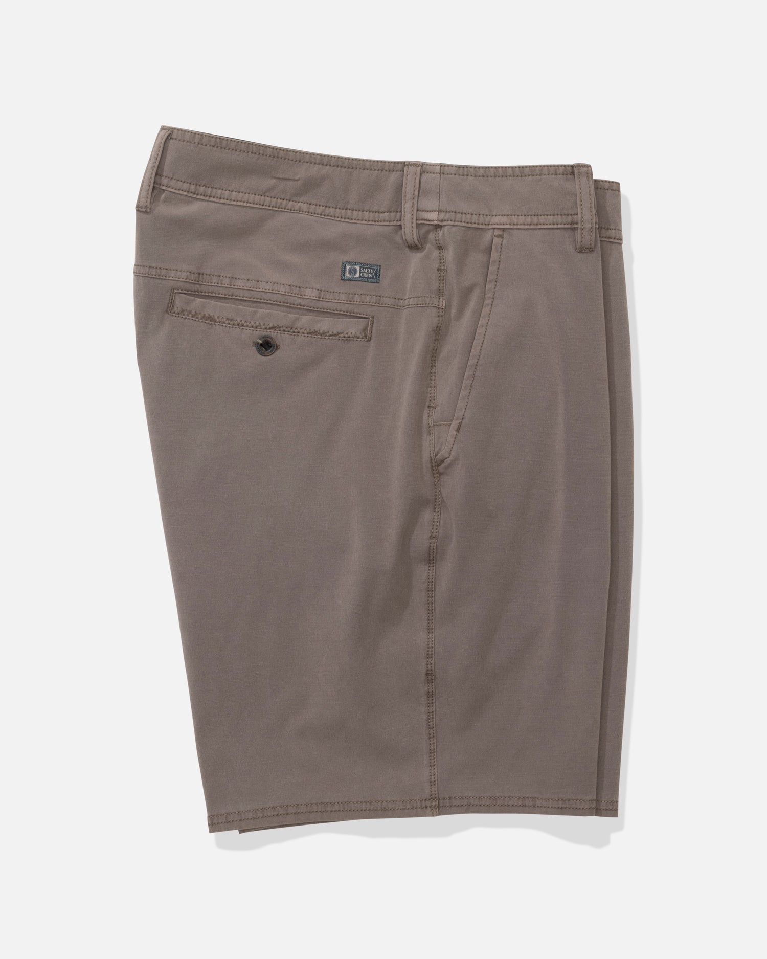 Profile view of the Transom Overdye Short - Dark Brown. 