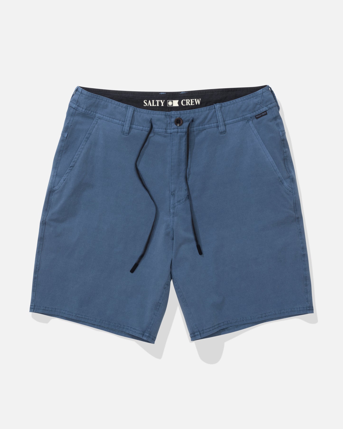 Front view of the Transom Overdye Short - Mid Blue. 
