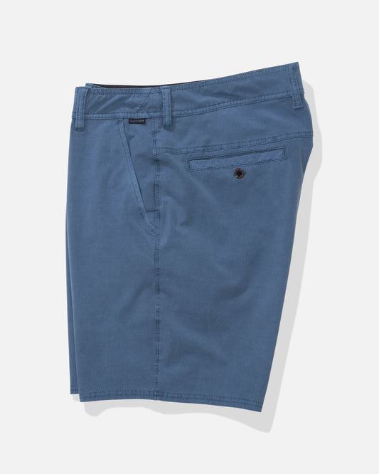 Profile view of the Transom Overdye Short - Mid Blue. 