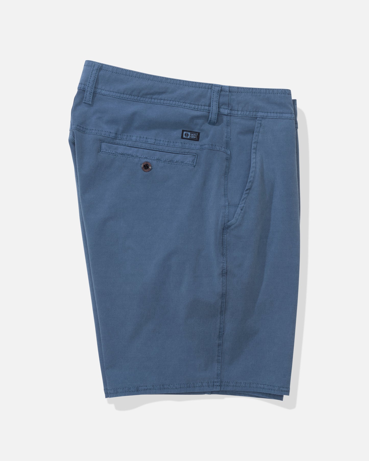 Alternate profile view of the Transom Overdye Short - Mid Blue. 