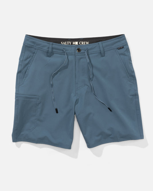 Front view of the Transom Tech Short - Channel Blue. 