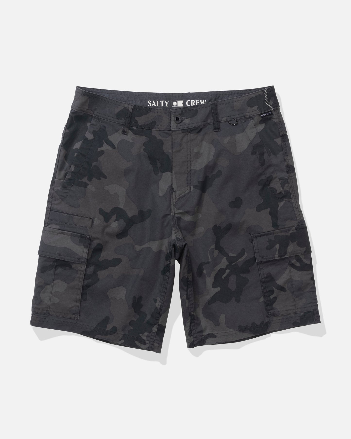 Front view of the Transom Cargo Short - Black Camo. 