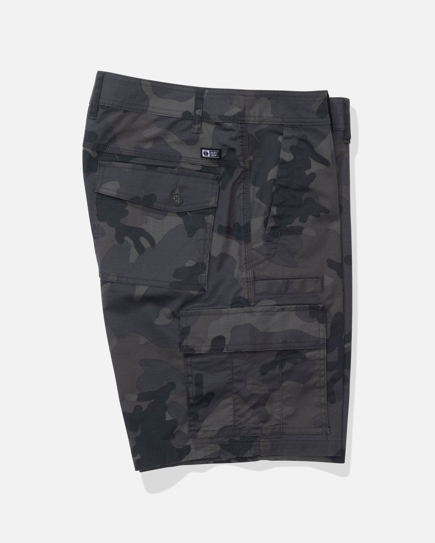 Alternate profile view of the Transom Cargo Short - Black Camo. 
