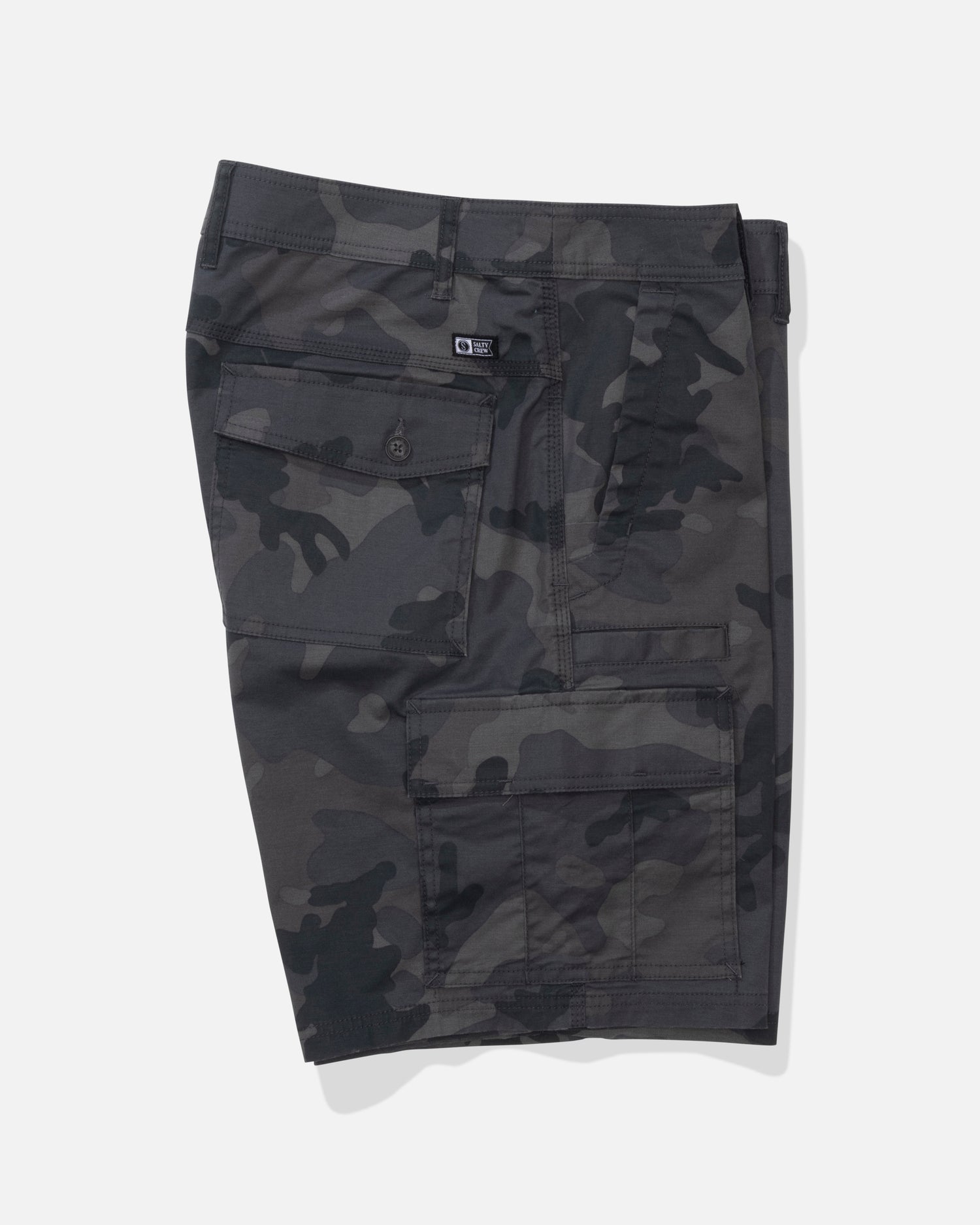 Alternate profile view of the Transom Cargo Short - Black Camo. 