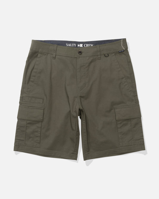 Front view of the Transom Cargo Short - Dusty Olive. 