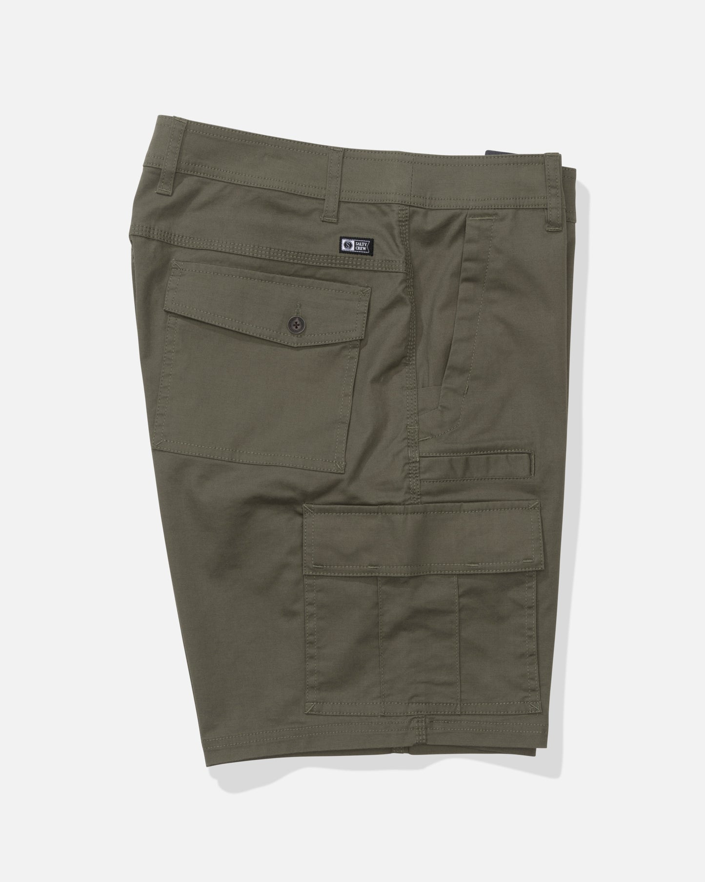 Alternate profile view of the Transom Cargo Short - Dusty Olive. 