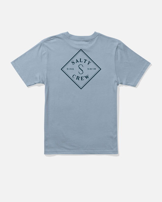 Front view of the Tippet Boys Tee - Blue Fog. 