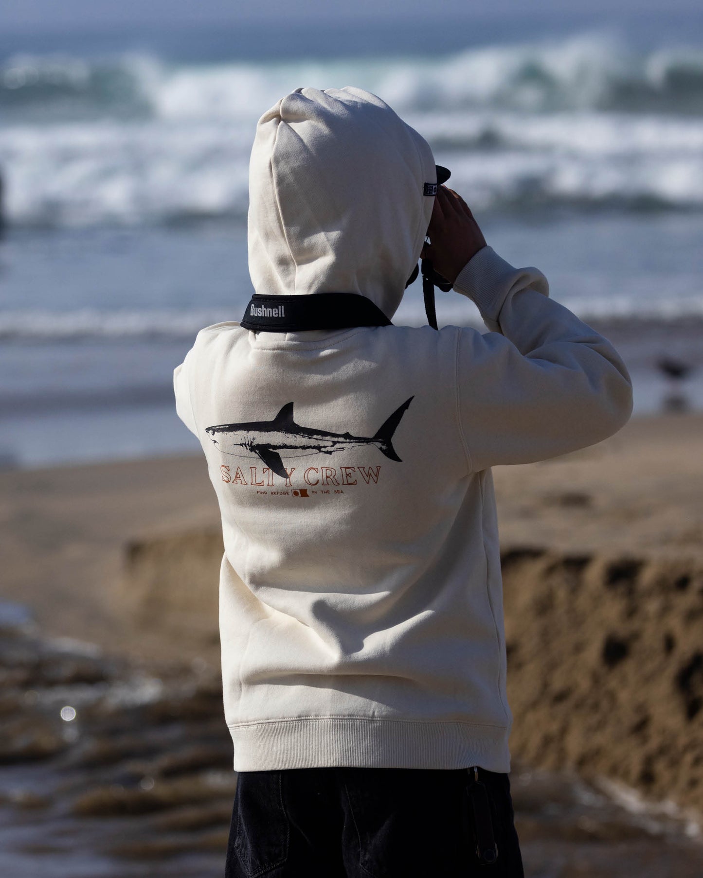 Lifestyle shot of the Bruce Brother Boys Fleece Hoodie - Bone. 