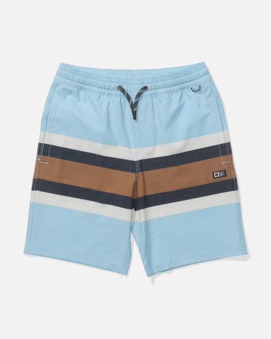 Front view of the Crew Boys Stripe Volley - Clear Sky. 