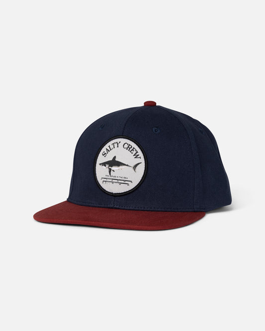 Front view of the Bruce Boys 6 Panel - Navy/Red. 