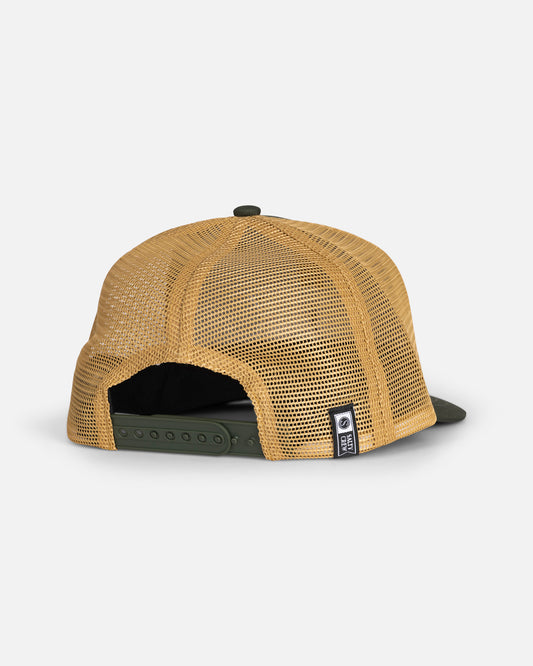 Back view of the Pinnacle Boys Retro Trucker - Green/Gold. 