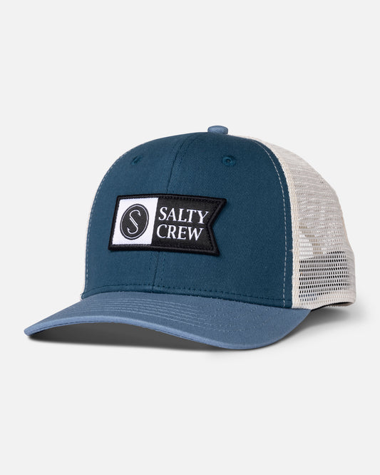 Front view of the Pinnacle Boys Retro Trucker Hat - Navy Slate. 