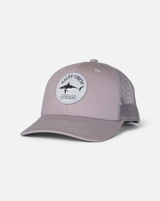 Front view of the Bruce Retro Trucker - Light Grey. 