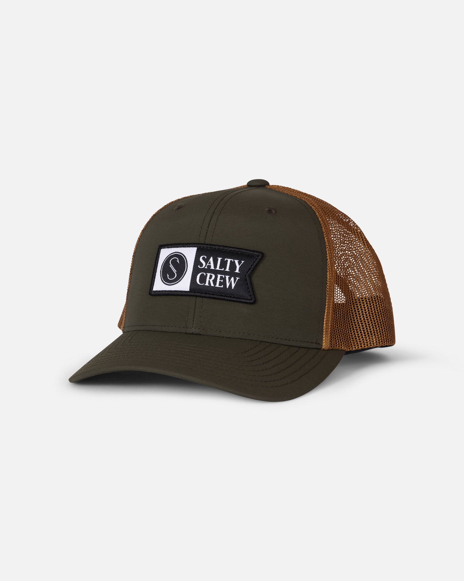Front view of the Pinnacle 2 Retro Trucker - Green/Gold. 