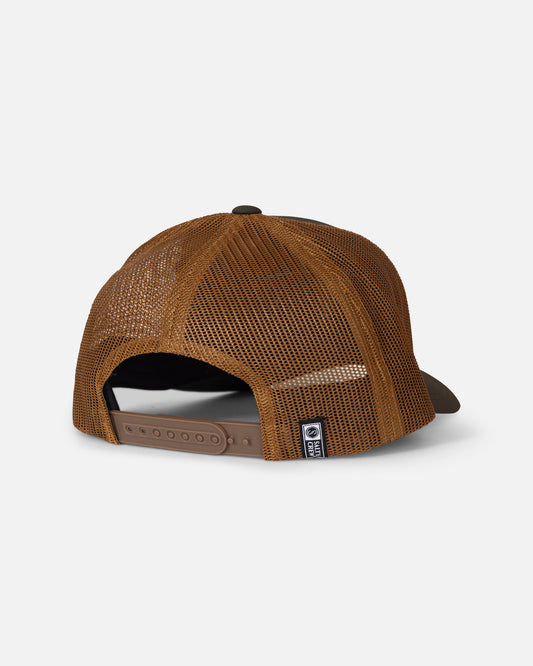 Back view of the Pinnacle 2 Retro Trucker - Green/Gold. 