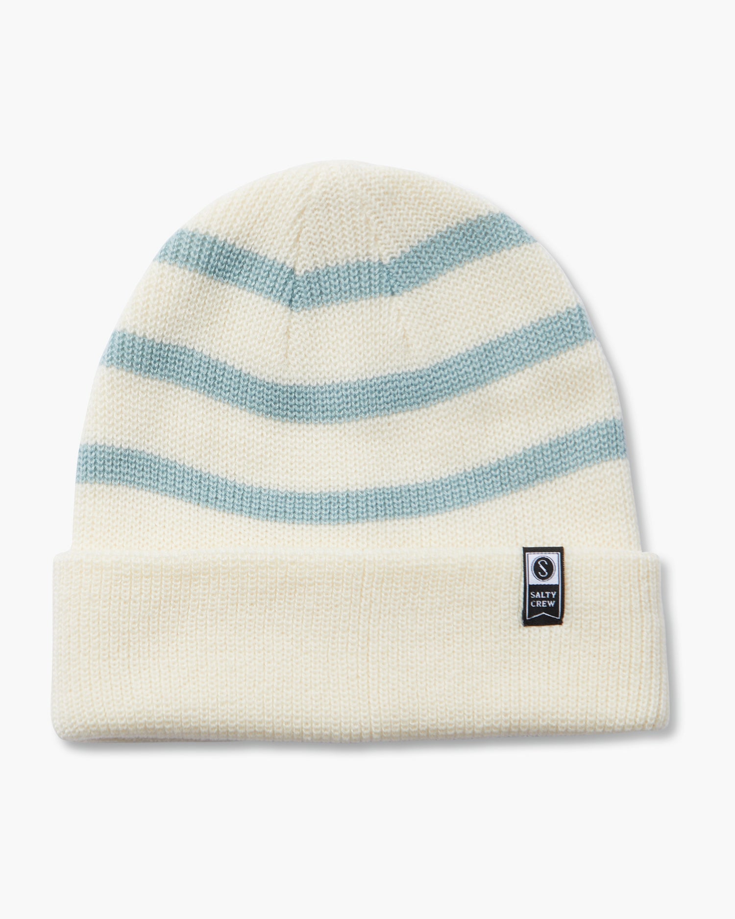 front view of Lighthouse Off White/Cloud Blue Beanie
