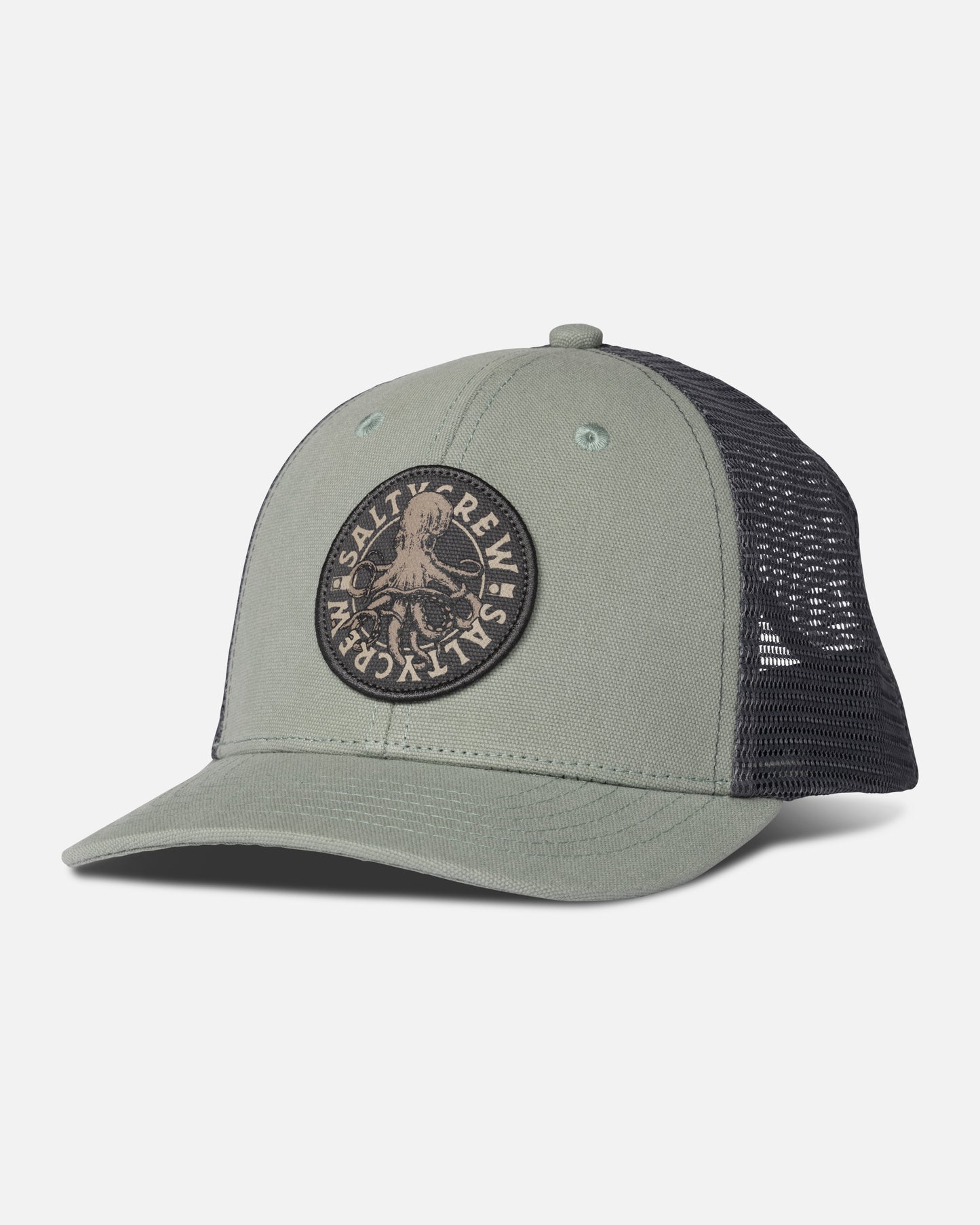 Front view of the Tentacles Boys Retro Trucker Hat - Mackerel. 
