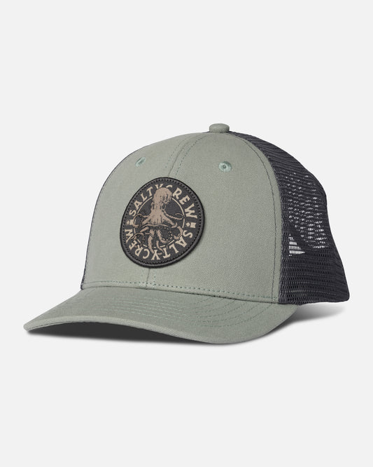 Front view of the Tentacles Boys Retro Trucker Hat - Mackerel. 