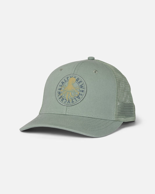 Front view of the Tentacles Retro Trucker - Mineral Teal. 