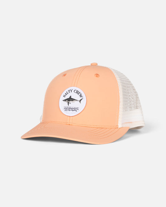 Front view of the Bruce Retro Trucker - Apricot. 