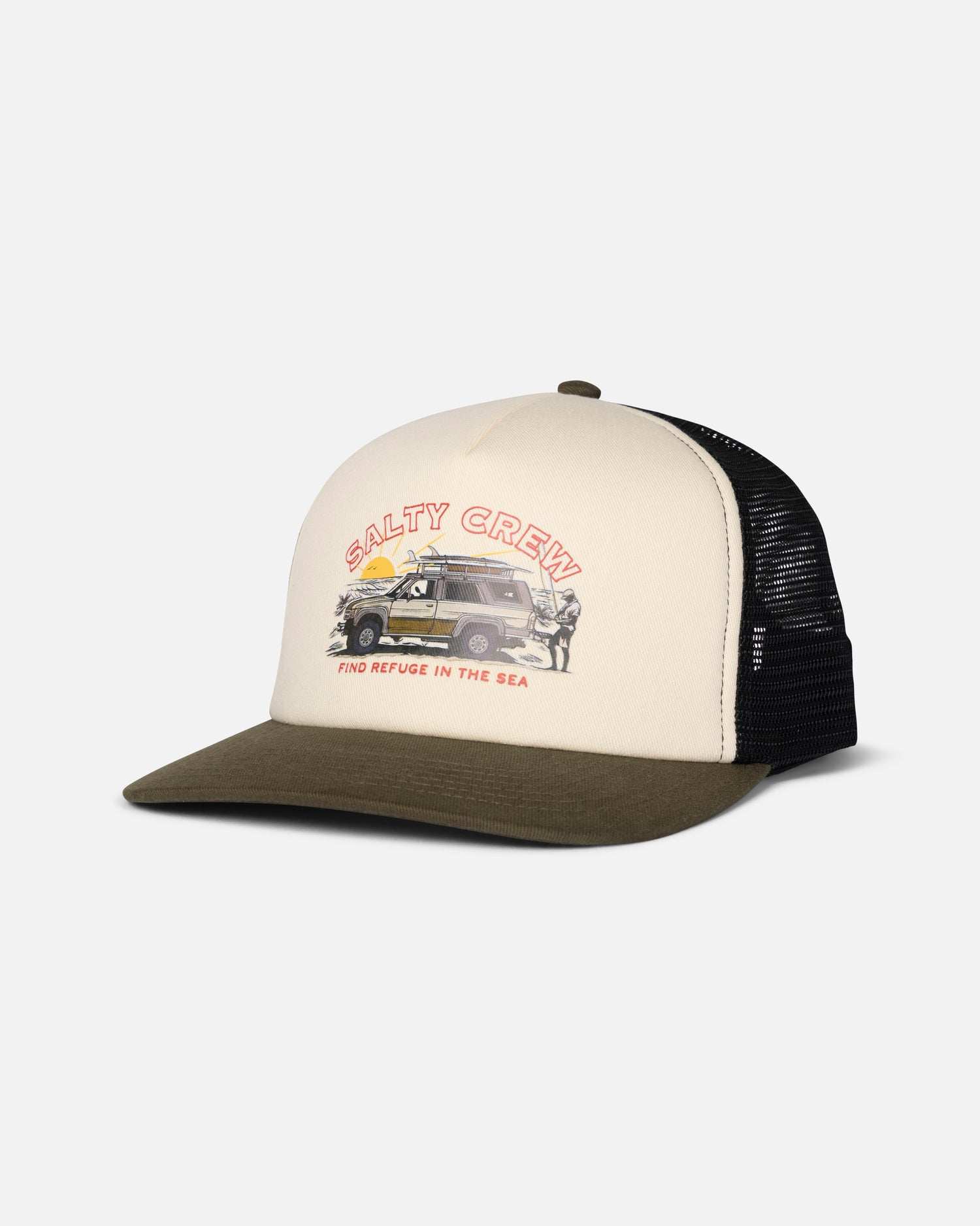 Front view of the Good Times Foamie Trucker - Dark Olive. 