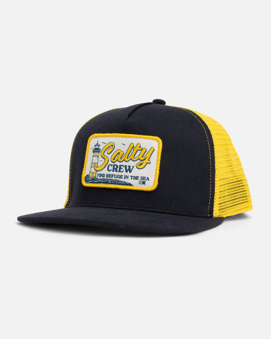 Ashore Trucker Hat - Navy Gold