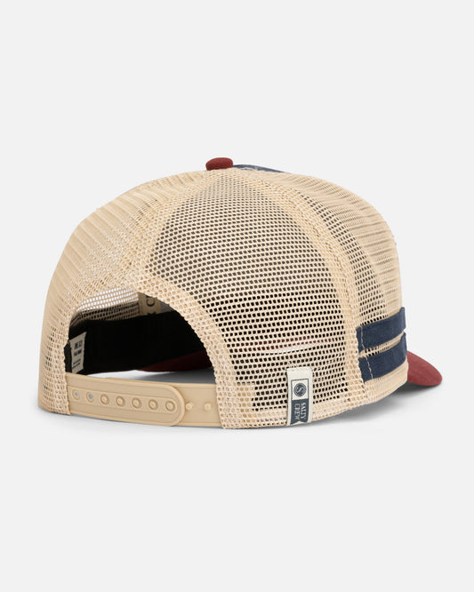 Back view of the Bill Club Trucker Hat - Navy Burgundy. 