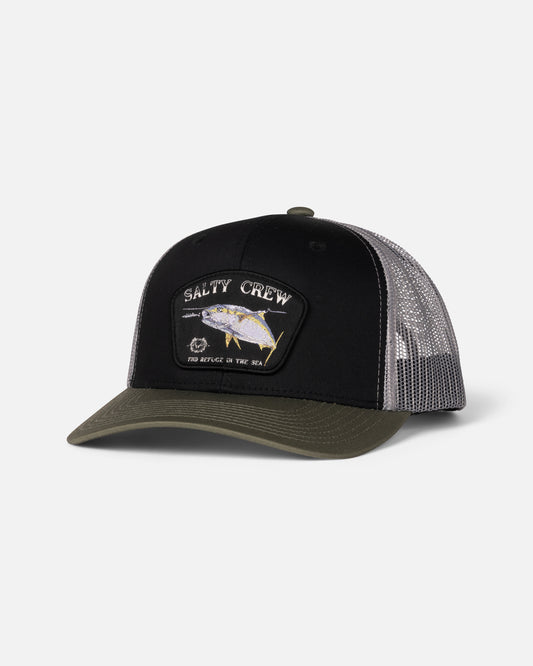 Front view of the Surface Retro Trucker - Black/Olive.