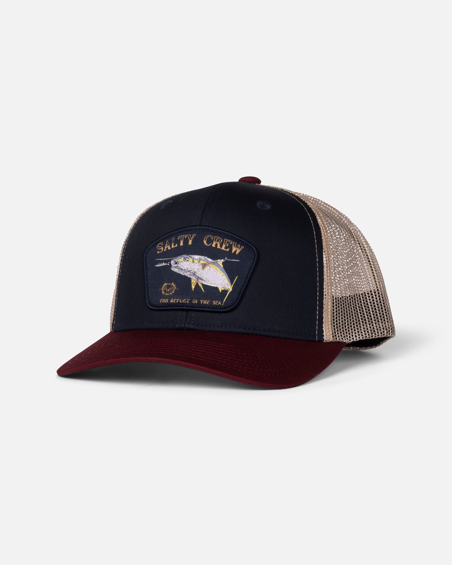 Front view of the Surface Retro Trucker - Navy/Red.