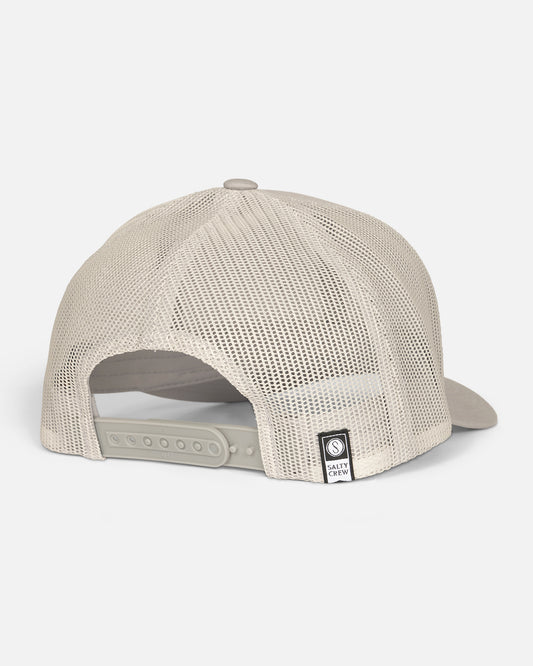 Back view of the Reel Fly Retro Trucker Hat - Silver. 