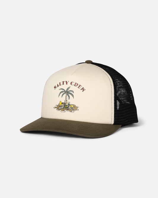 Front view of the Good Times Boys Trucker - Dark Olive. 