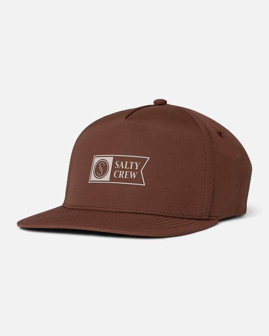 Front view of the Apex Snapback  - Friar Brown. 