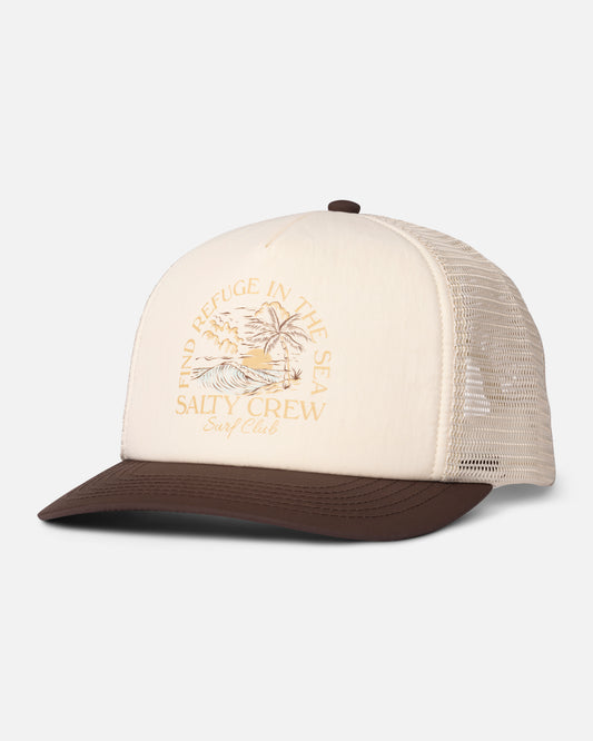 Front view of the Travel Trucker - Off White. 