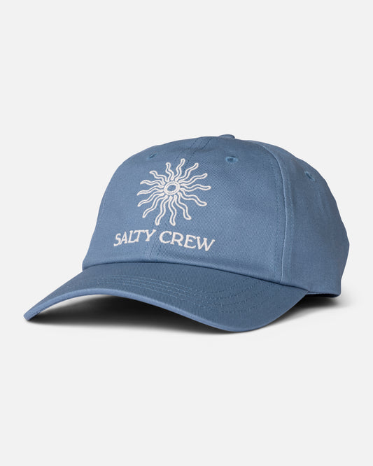 Front view of the Fresh Catch Dad Hat - Marine Blue. 